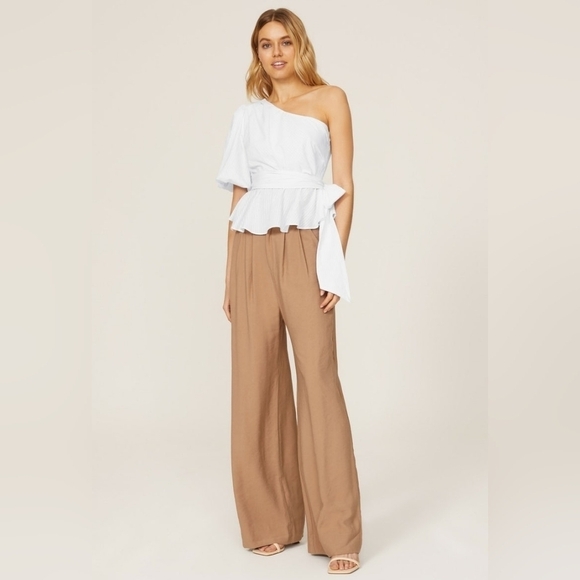 MINKPINK Jessey One Shoulder White Side Tie Detail Blouse Top Size Small - Picture 9 of 9